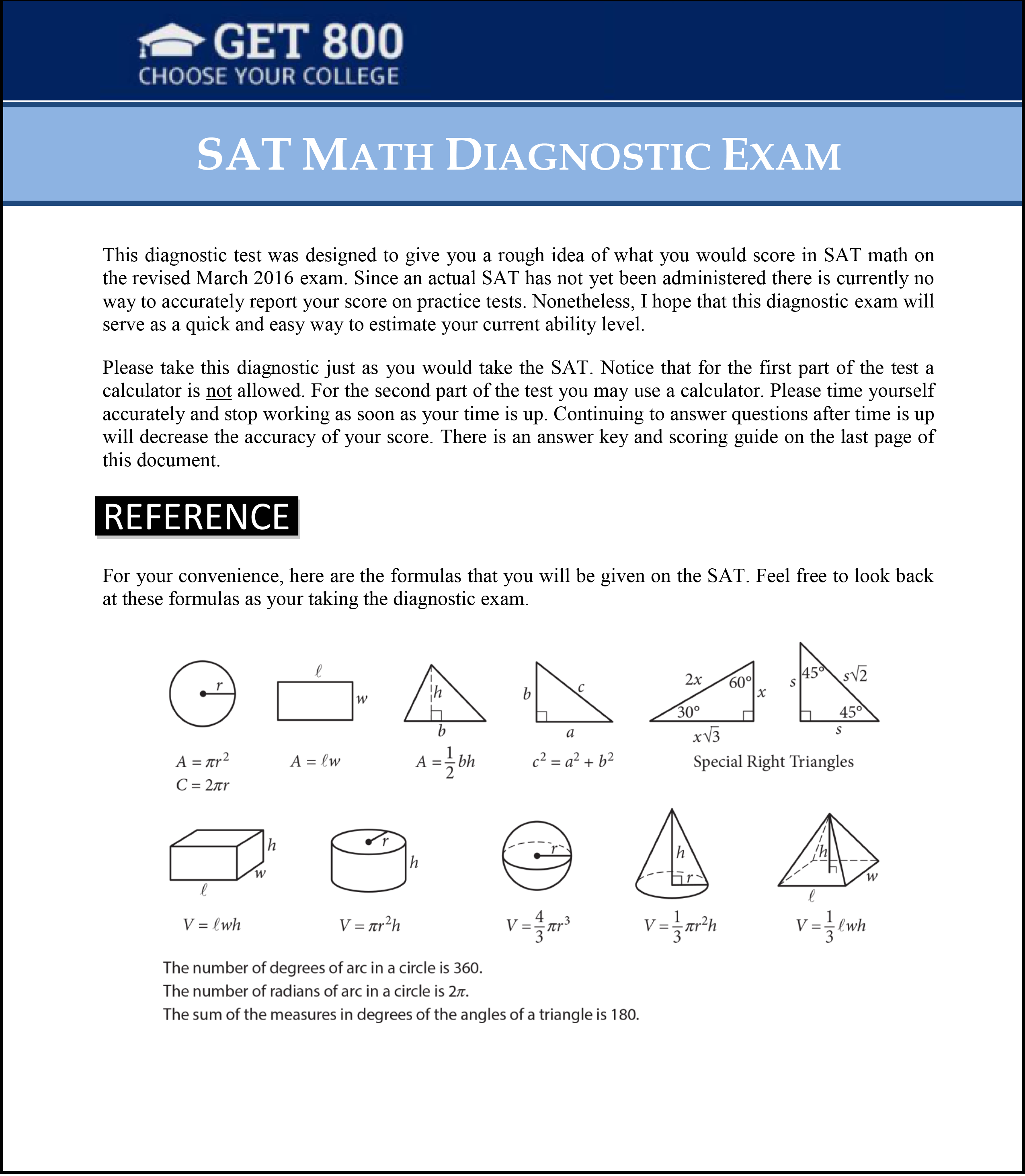 Free Sat Math Diagnostic Exam