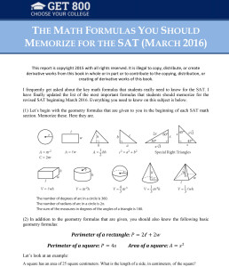 SAT Math Formulas First Page