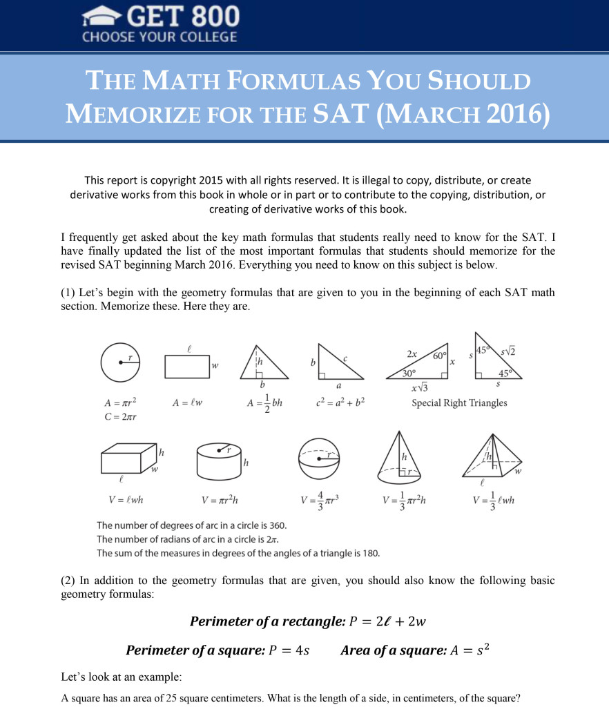 SAT Prep Math Survival Guide GET 800