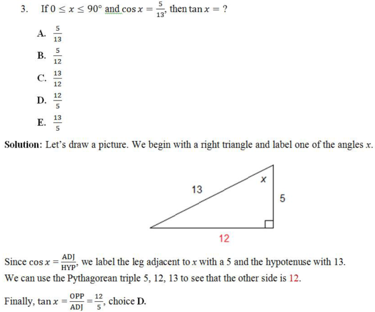 Trigonometry Of The Right Triangle Part 2 Sat And Act Prep Get 800 8931