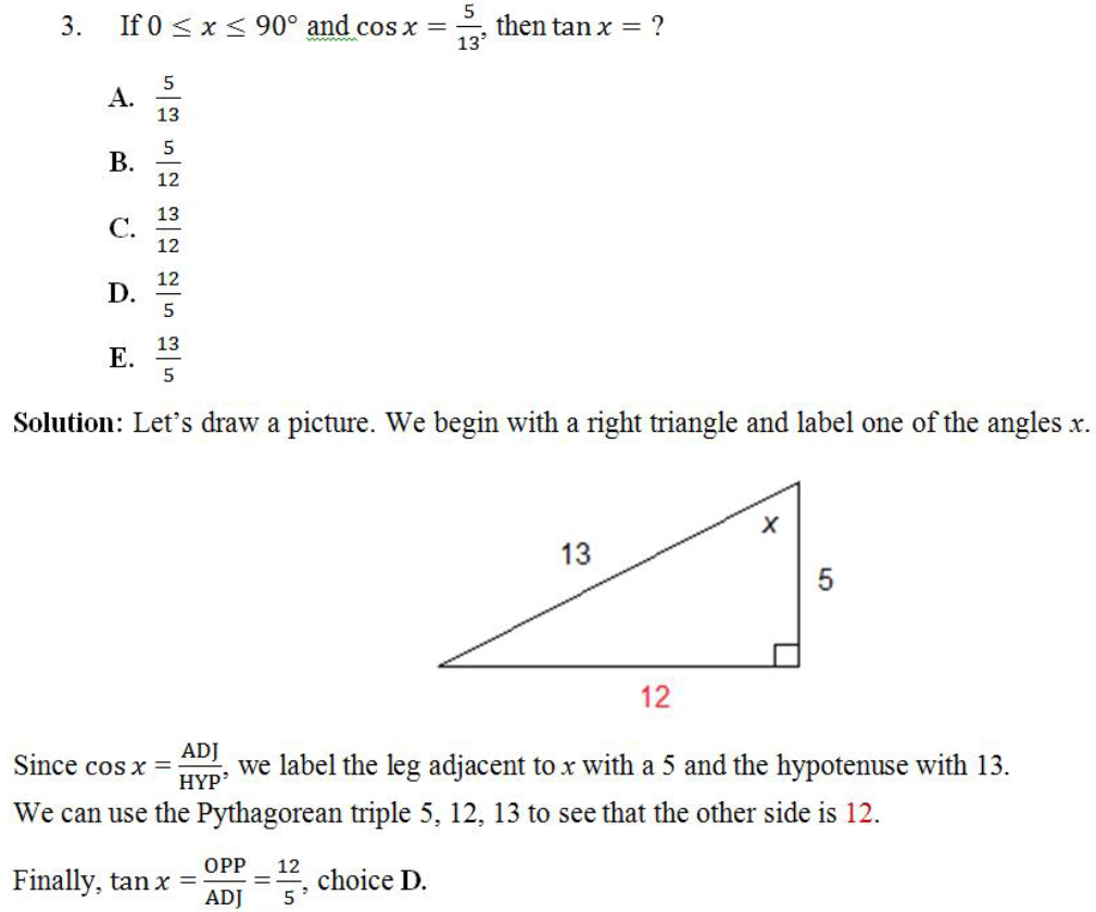 Trigonometry Of The Right Triangle Part 2 Sat And Act Prep Get 800